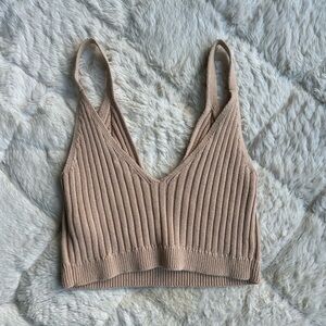 Aerie Ribbed Tan Knit Cropped Tank Top